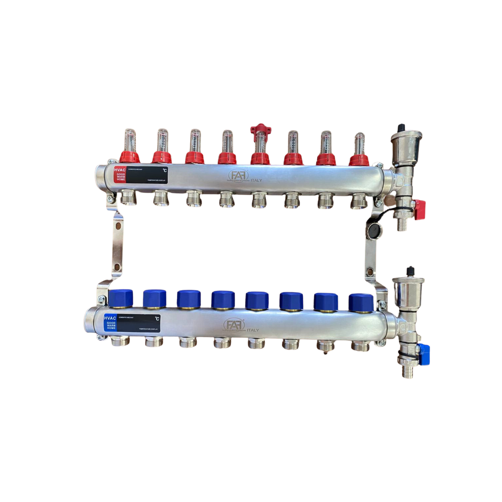 FAF Коллектор с расходомерами 1"х3/4" на  8 вых. нерж. + конечный комплект (без евроконусов)