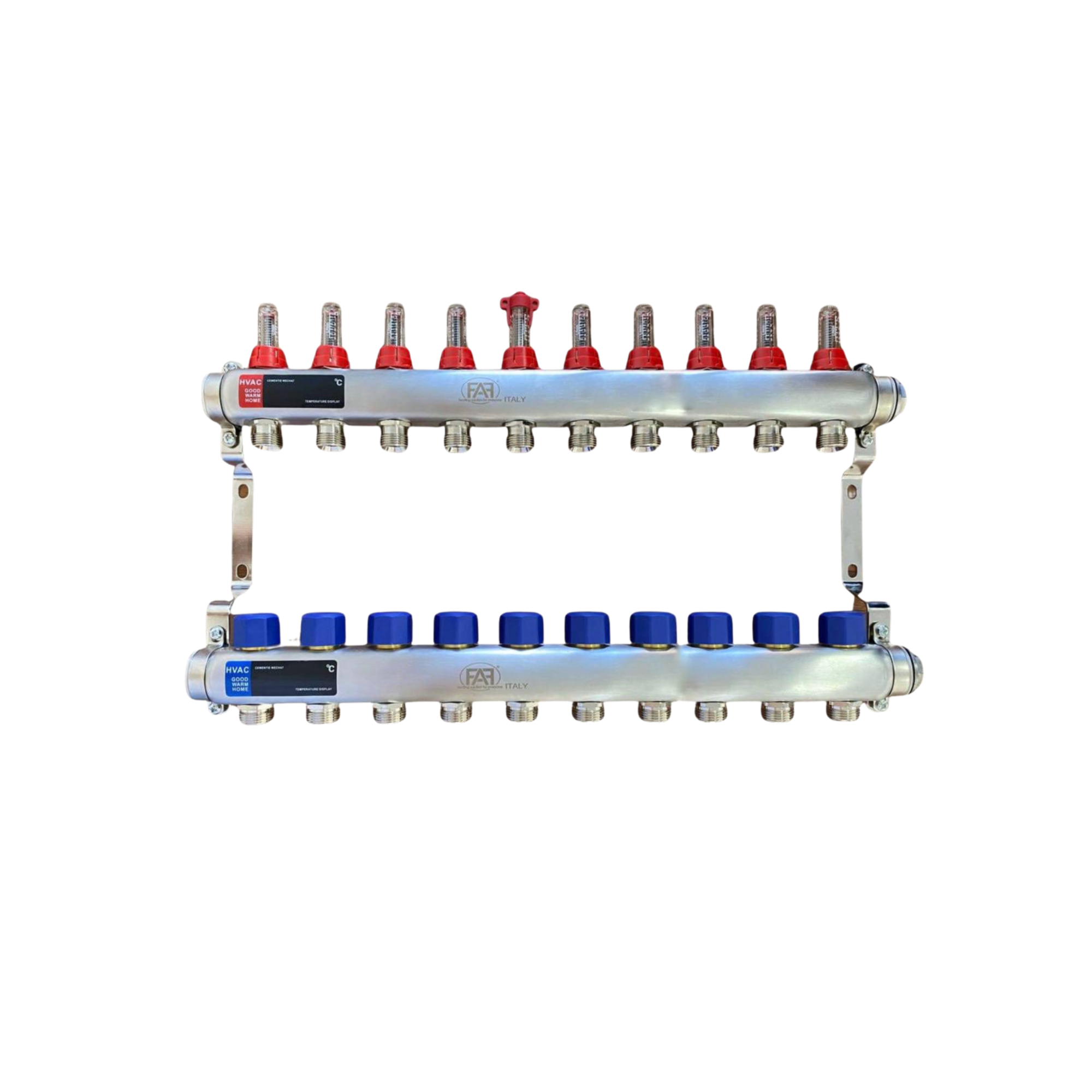 10 шығысқа арналған 1"X3/4" шығын өлшегіштері бар FAF коллекторы. нерж.  (еуроконуссыз)