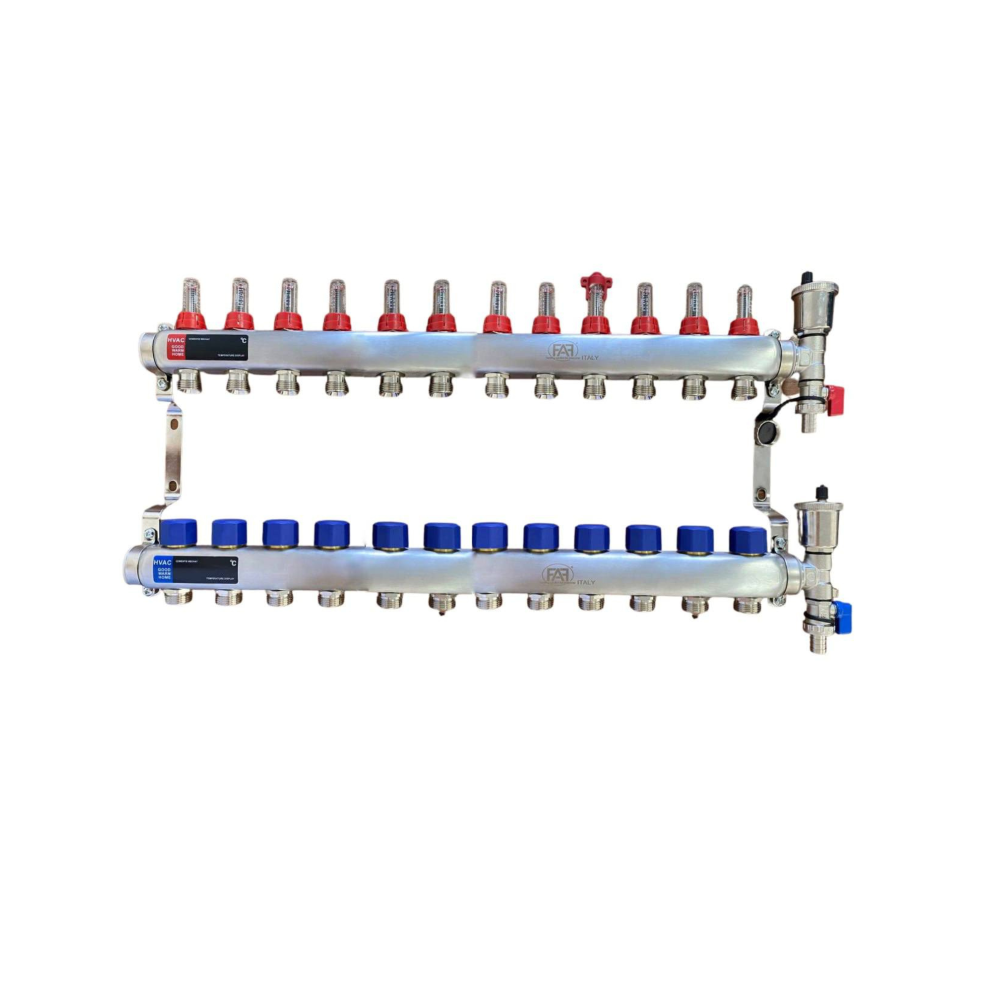 12 шығысқа арналған 1"X3/4" шығын өлшегіштері бар FAF коллекторы. нерж. + соңғы жинақ (еуроконуссыз)