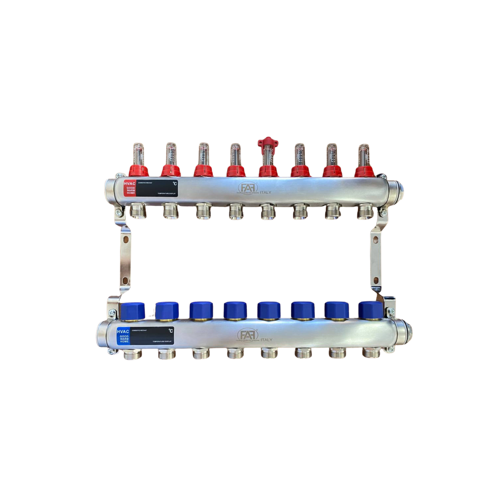 FAF Коллектор с расходомерами 1"х3/4" на  8 вых. нерж.  (без евроконусов)