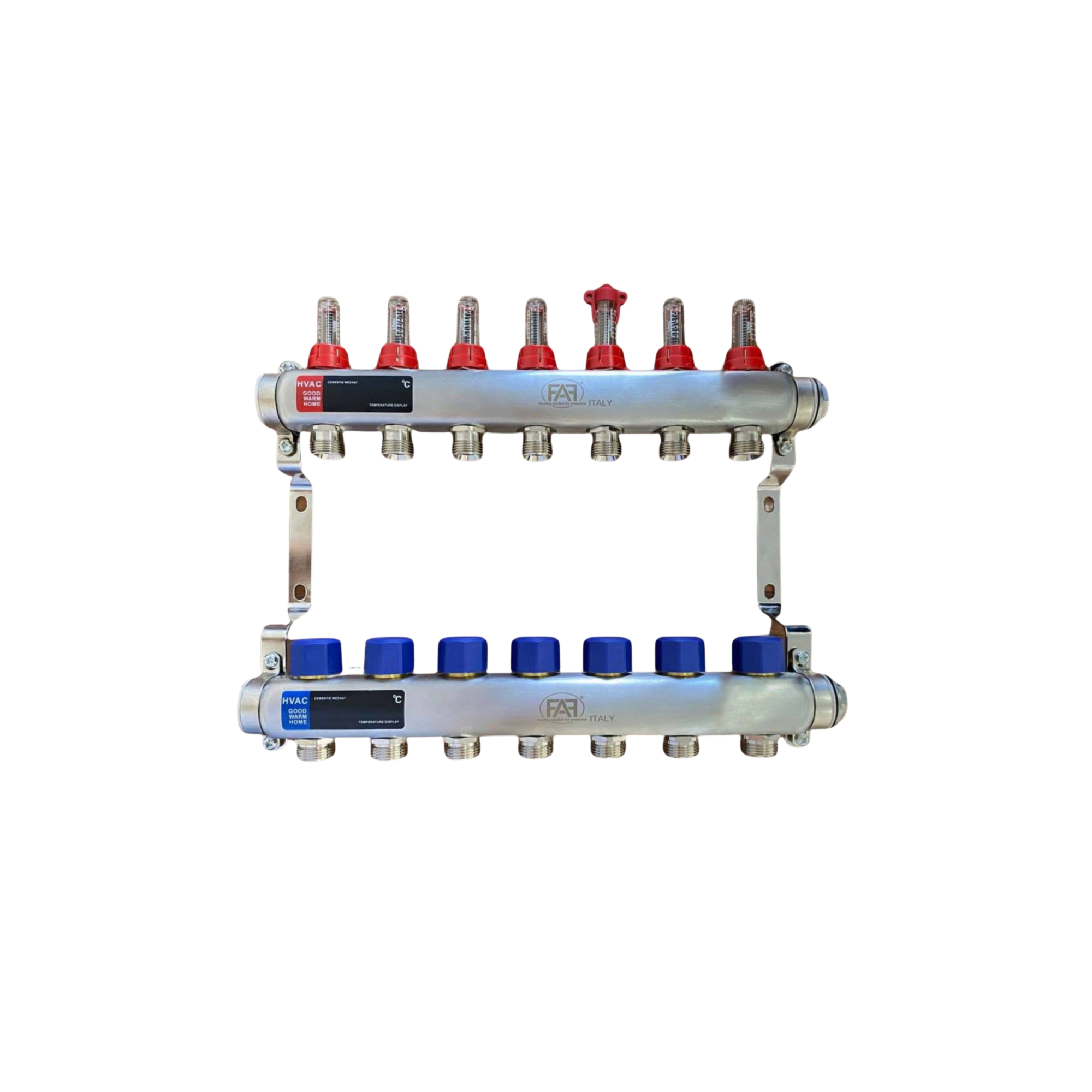 7 шығысқа арналған 1"X3/4" шығын өлшегіштері бар FAF коллекторы. нерж.  (еуроконуссыз)